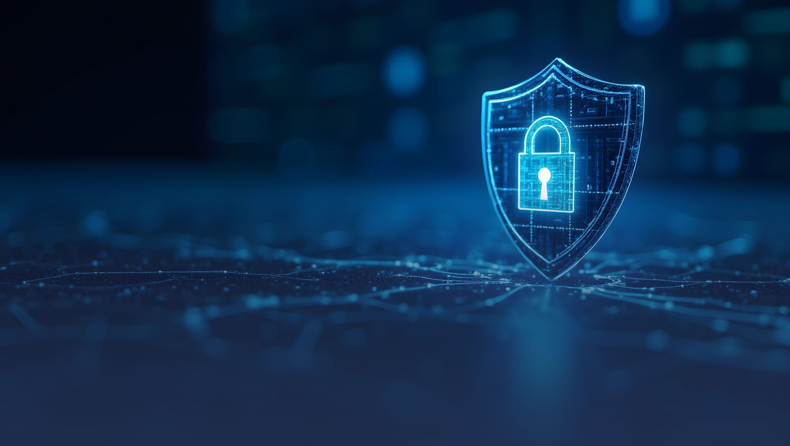 Graphic of digital shield with keyhole indicating Cybersecurity